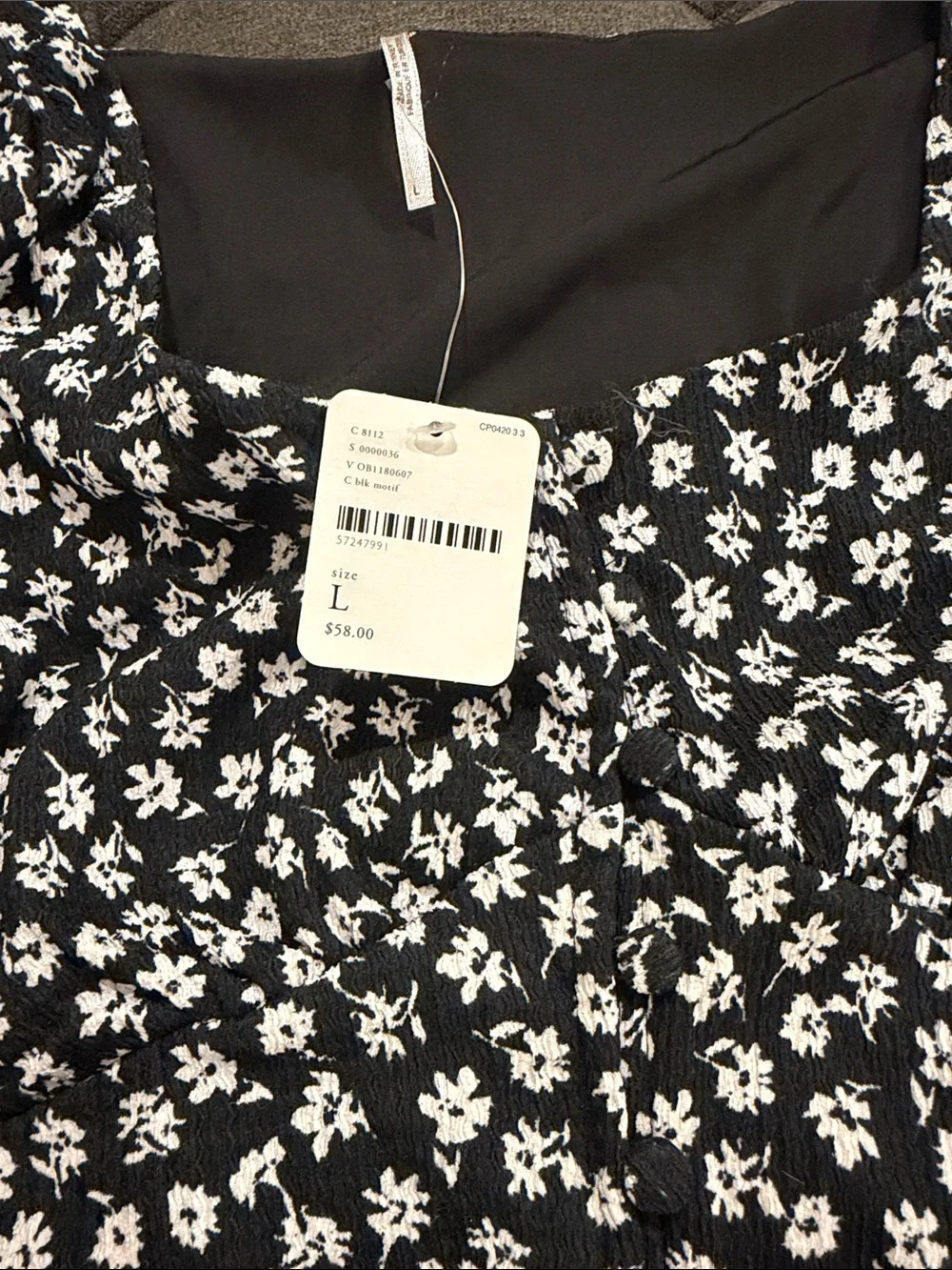 Free People Black Floral Square-Neck Puff Sleeve Crop Top